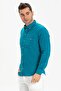 Long Sleeve Slim Fit Şile Fabric Single Pocket Men's Summer Shirt Petrol 3053 - 4