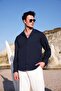 Men's Navy Blue Color Knitted Ottoman Fabric Long Sleeve Shirt - 2