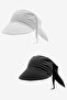 Women's Tie-On Brim Scarf Bandana Beach Hat 2-Pack Black+White