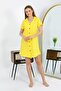Women's Cotton Combed Short Sleeve Buttoned Yellow Tunic Nightgown 13111 - 6