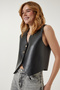 Fleece Faux Leather Vest Black Ltp0012 - 2