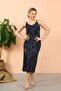 Women's Rope Strap Slit Long Navy Blue Nightdress 90121 - 5