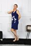 Women's Thick Strap Combed Cotton Above Knee Navy Blue Nightgown 11310 - 2