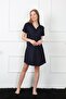 Women's Woven Fabric Front Buttoned Navy Blue Tunic Nightgown 1031 - 2