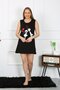 Women's Large Size Thick Strap Combed Cotton Above Knee Black Nightgown 12501 - 3