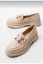 Beige Color Thick Sole Daily Women's Loafer Shoes