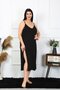 Women's Large Size Rope Strap Cotton Black Long Nightgown 12100