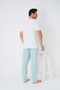 Ecru Green White Stripe Patterned Printed Short Sleeve Knitted Men's Pajama Suit7833 - 3