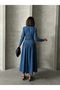 Buckle Blue Denim Long Dress Missel1055 - 7