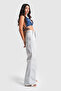 Women's Striped Blue Color Fabric Belt Detailed Wide Leg Design Denim - 6