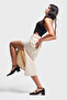 Women's Raw Organic Color Rosa Long Denim Skirt with Side Deep Slit Detail - 2