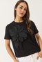 Women's Black Floral Accessory Short Sleeve Cotton T-Shirt 60602040 - 4
