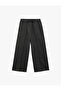 Viscose Blended Elastic Waist Contrast Detailed Wide Leg Striped Trousers
