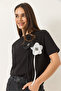 Women's Black Short Sleeve Cotton T-Shirt with Accessories 60602041 - 5