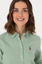 Women's Water Green Linen Blend Long Sleeve Basic Shirt 50298098-Vr048 - 2