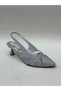 Silver Satin Mesh Heeled Women's Shoes - 5