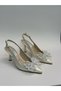 Mother of Pearl Satin Stone Bow Women's Heeled Shoes - 9