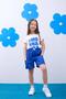 Monalisa Printed Girl's T-Shirt and Pocket Shorts Set Ecru-Blue - 3