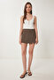 Asymmetric Shorts Lined Woven Skirt Brown Lus0104 - 2