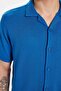 Men's Slim Fit Slim Fit Short Sleeve Knitted Texture Apache Collar Cobalt Blue Shirt - 4