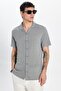 Men's Slim Fit Slim Fit Short Sleeve Knitted Texture Apache Collar Gray Shirt