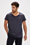 V-neck T-shirt Antrasit Basic Erkek Tişört - 3
