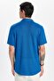 Men's Slim Fit Slim Fit Short Sleeve Knitted Texture Apache Collar Cobalt Blue Shirt - 5