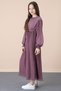 Dusty Rose Collar Ruffled Belted Girl's Pleated Chiffon Dress 20559 - 5
