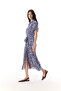 Women's Navy Blue Long Shirt Collar Flared Dress - 3