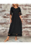 Women's Short Sleeve Crew Neck Tulle Detailed Janjan Crepe Maxi Dress - 2