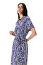 Women's Navy Blue Long Shirt Collar Flared Dress - 4