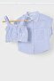Girl's Shirt-Crop Two-Piece Set / Blue Striped - 2