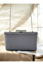 Anthracite Gray Platinum Stone Handle Color Non-Marking Striped Satin Crystal Stone Women's Evening Dress Bag - 5