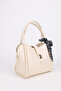 Women's Lock Detailed Three-Compartment Design Detachable Makeup Bag Cream Hand and Shoulder Bag Rio - 4