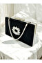 Black Stone Handle Color Non-Marking Glittery Satin Crystal Stone Women's Evening Dress Bag - 3
