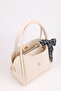 Women's Lock Detailed Three-Compartment Design Detachable Makeup Bag Cream Hand and Shoulder Bag Rio - 6