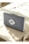Anthracite Gray Platinum Color Non-Marking Glitter Satin Crystal Stone Women's Evening Dress Bag