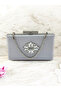 Silver Stone Handle Color Non-Marking Striped Satin Crystal Stone Women's Evening Dress Bag - 4