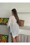Openwork Pattern Boat Neck Slit Detail 100% Cotton Women's Knitwear Tunic-Blouse - 6
