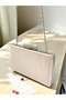 Skin Nude Striped Satin Women's Evening Dress Bag with Silver Crystal Stone Decoration - 4