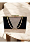 Black Stone Handle Glittered Satin Rosegold Crystal Stone Decorated Women's Evening Dress Bag - 4