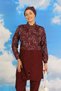 Fashion Stripe Women's Patterned Full Hijab Swimsuit with Pants Burgundy 31075 - 7