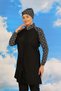 Fashion Stripe Women's Patterned Full Hijab Swimsuit with Pants Black 31072