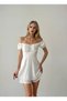 Self Fabric Belt Tie up Waist Hugging Dress Look Madonna Collar Off Shoulder Shorts Jumpsuit - 4