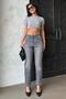 Gray High Waist Women's Mom Fit Pants Mg2389 - 7