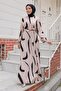 Large Brush Patterned Viscose Dress Beige