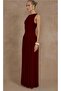 Burgundy Front Flowy Long Length Women's Dress Mg2364 - 5