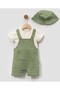 100% Cotton Salopet with Bucket Hat, Short Sleeve T-Shirt with Snap Fastener on the Shoulder, Summer Baby Boy Suit