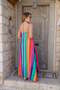 Buketli̇ Women's Colorful Striped Slim Adjustable Strap Maxi Length Dress - 4