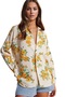 Women's Yellow Floral Linen Oversize Shirt with Buttons - 2